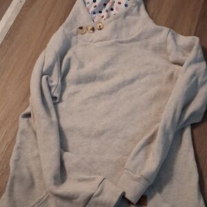 Cozy Gray Women's Sweater with Polka Dot Hood